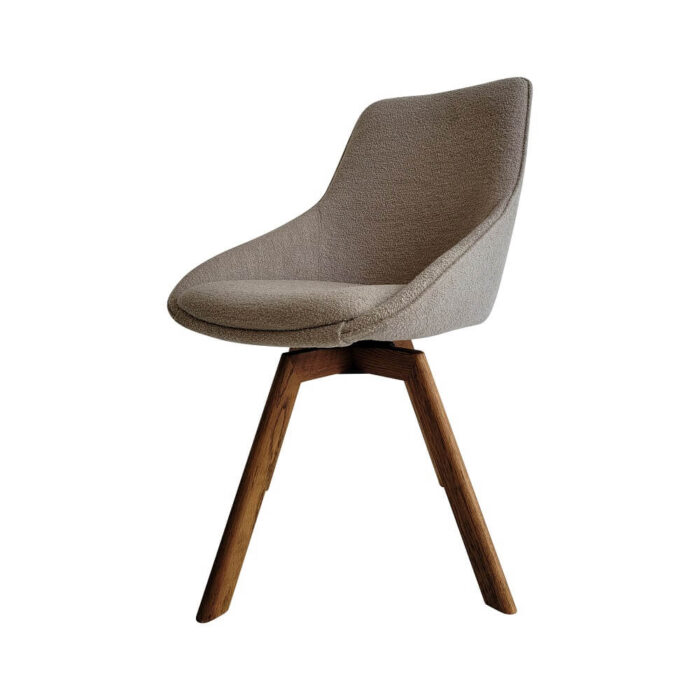Esszimmerstuhl Bouclé Beige mit dunklen Holzbeinen, ideal für stilvolle und zeitgemäße Einrichtungen