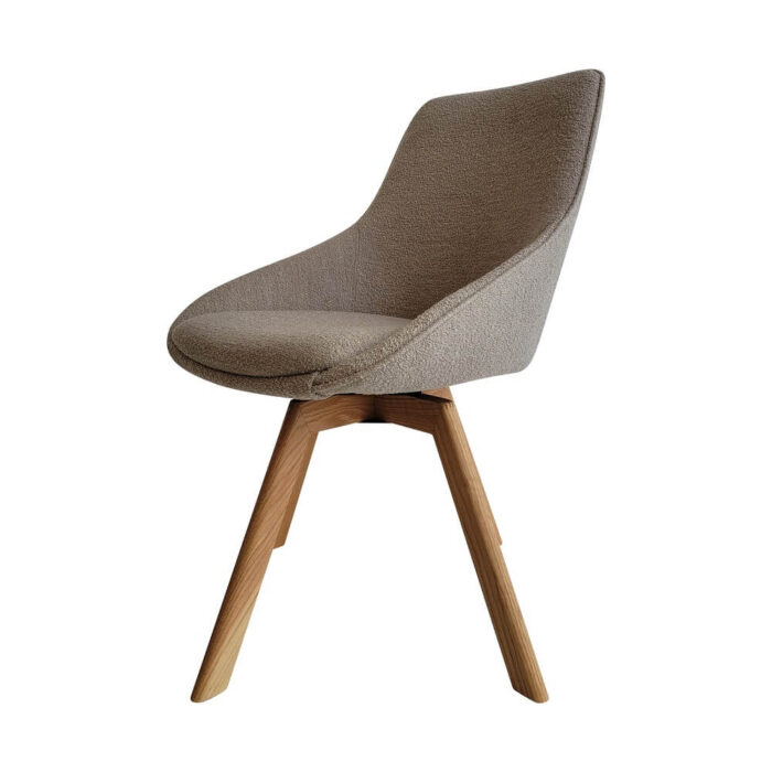 Esszimmerstuhl Bouclé Beige mit natürlichen Holzbeinen, ideal für stilvolle und natürliche Raumgestaltung