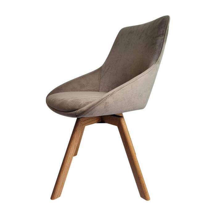 Esszimmerstuhl Samt Taupe mit natürlichen Holzbeinen, perfekt für stilvolle Esszimmer