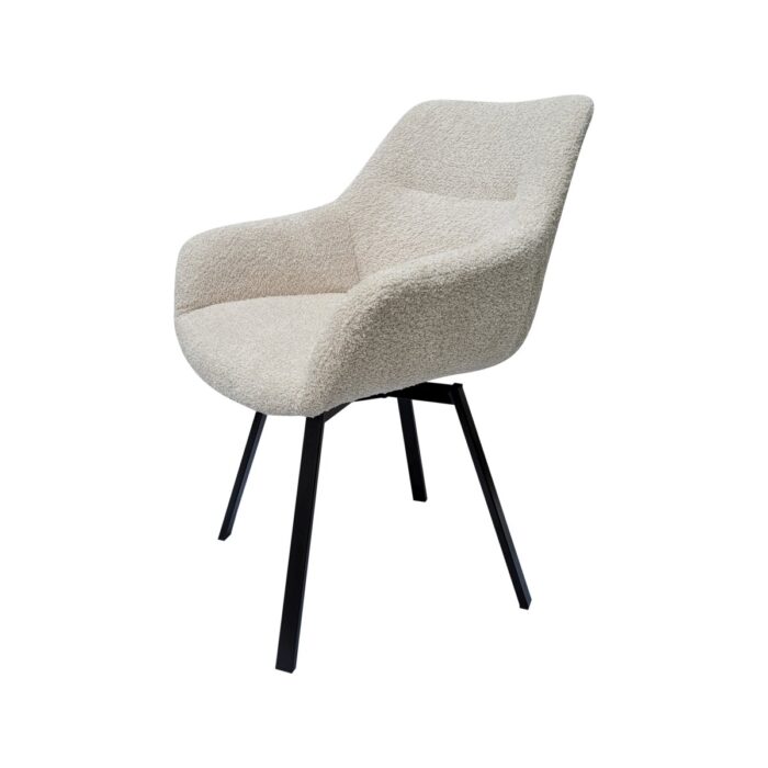 Bouclé Stuhl Creme mit Metallbeinen, ideal für stilvolle Wohnbereiche