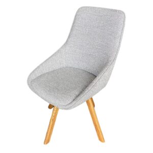 Bouclé Stuhl Hellgrau mit dunklen Eichenholzbeinen, perfekt für stilvolle Esszimmer