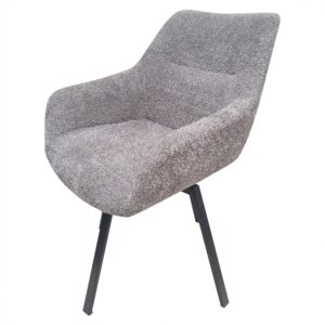 Moderner Drehstuhl in Taupe Bouclé mit Metallbeinen, ideal für stilvolle Wohnbereiche