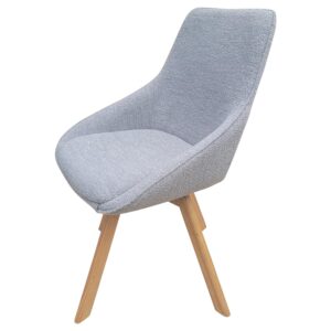 Bouclé Stuhl Hellgrau mit dunklen Eichenholzbeinen, perfekt für stilvolle Esszimmer
