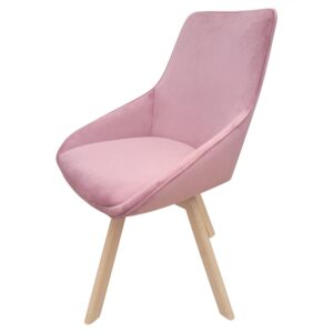 Esszimmerstuhl Samt Rosa mit natürlichen Holzbeinen, ideal für elegante Essbereiche